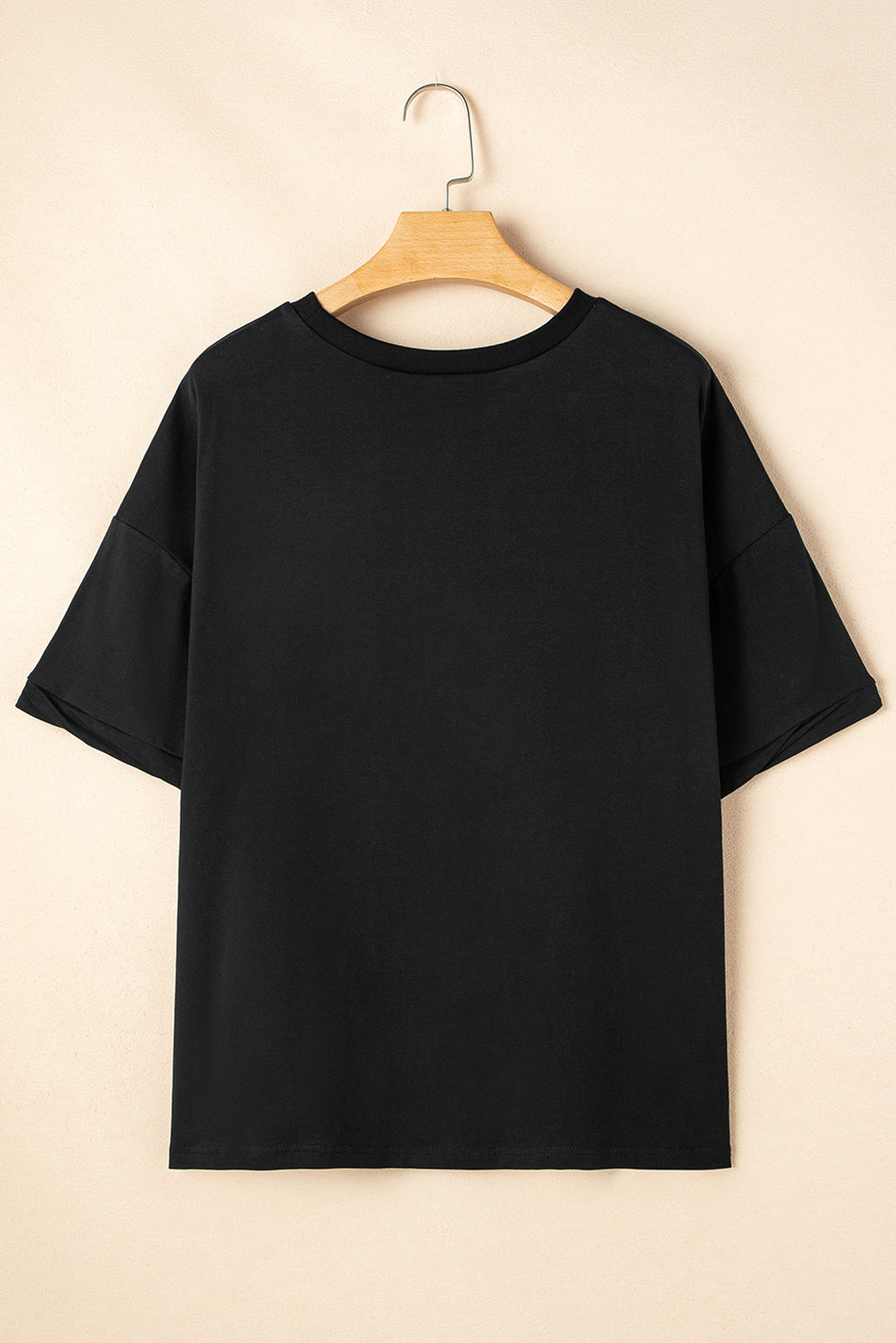 Black Sequin Football Crewneck Loose T Shirt