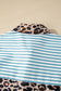 Sky Blue Stripe Contrast Leopard Patchwork Long Shirt Dress with Slits