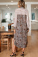 Brown Stripe Contrast Leopard Patchwork Long Shirt Dress with Slits