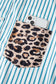 Sky Blue Stripe Contrast Leopard Patchwork Long Shirt Dress with Slits