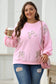 Light Pink Embroidered Bow Lantern Sleeve Oversized Pullover Sweatshirt