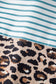 Sky Blue Stripe Contrast Leopard Patchwork Long Shirt Dress with Slits