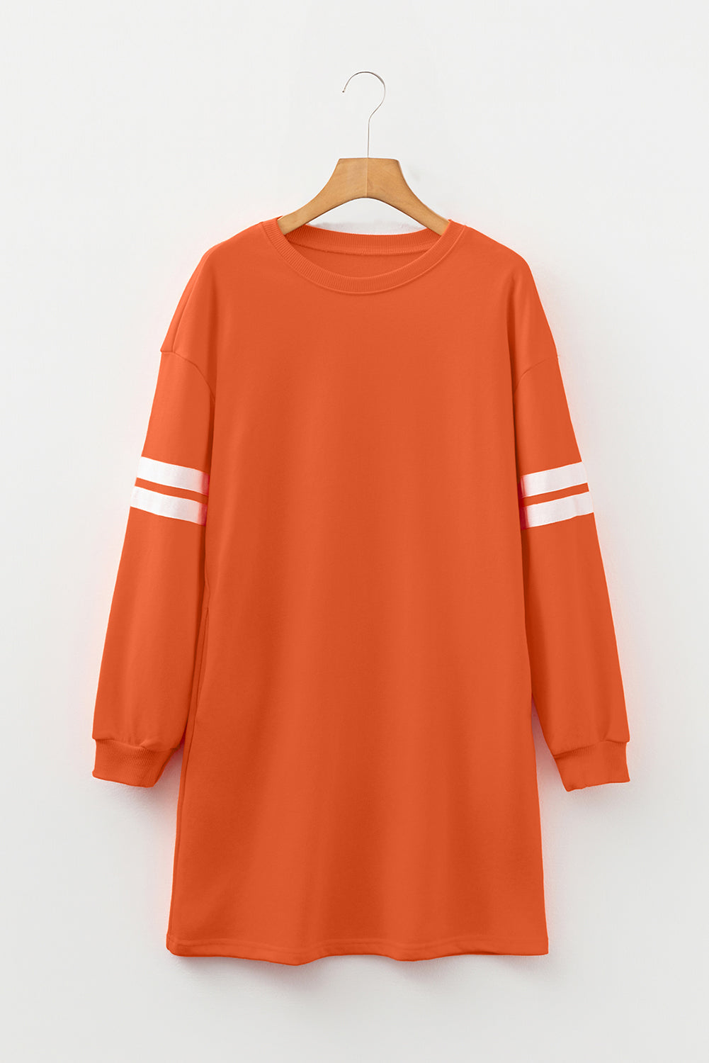 Orange Varsity Contrast Banded Sleeve Shift Sweatshirt Dress Orange Varsity Contrast Banded Sleeve Shift Sweatshirt Dress