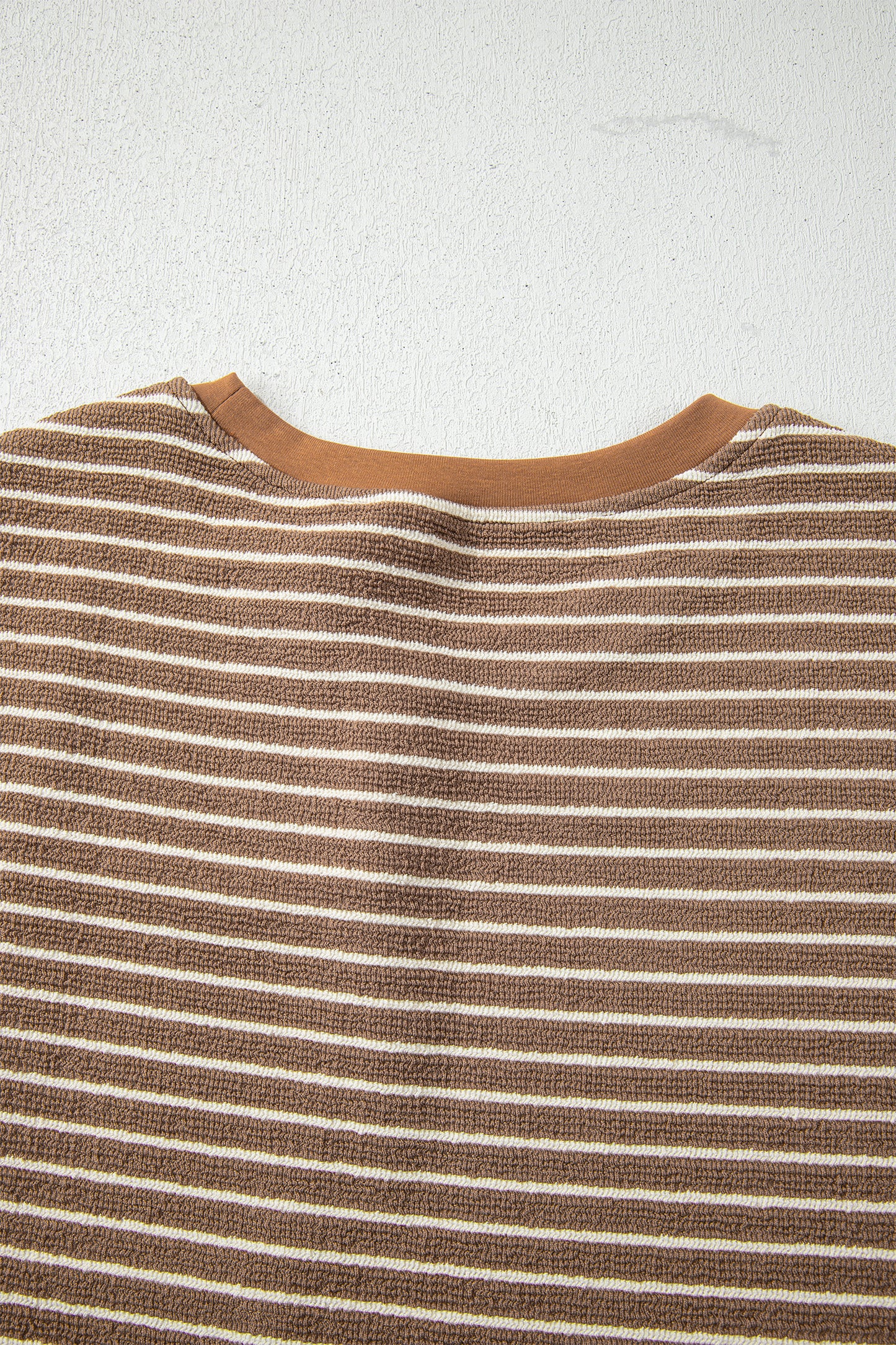 Khaki Stripe Crew Neck Tee Drawstring Waist Cropped Pants Set