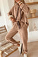 Dark Khaki Leopard Drawstring Pullover Hoodie and High Waist Pants Corduroy Suit