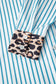 Sky Blue Stripe Contrast Leopard Patchwork Long Shirt Dress with Slits