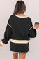 Black Color Contrast Loose Pullover and Lace-up Waist Skort Set