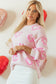 Pink Heart Shape Bubble Sleeve Baggy Sweater