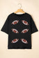 Black Sequin  Football Crewneck Loose T Shirt